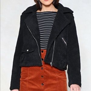 Nasty Gal Black Teddy Moto Jacket